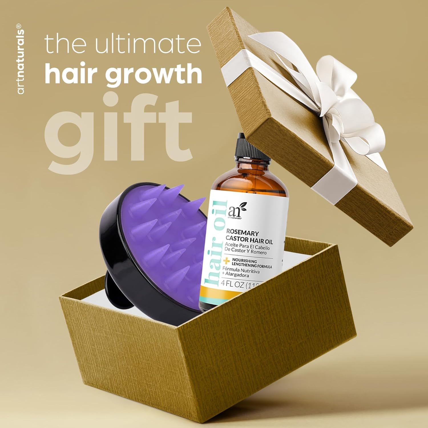 Artnaturals Organic Rosemary Castor Hair Oil + Massager Hair Growth Set Hair Growth Oil 4 ounces with Coconut & Olive Oil for Dry, Damaged & Split End - Image 8