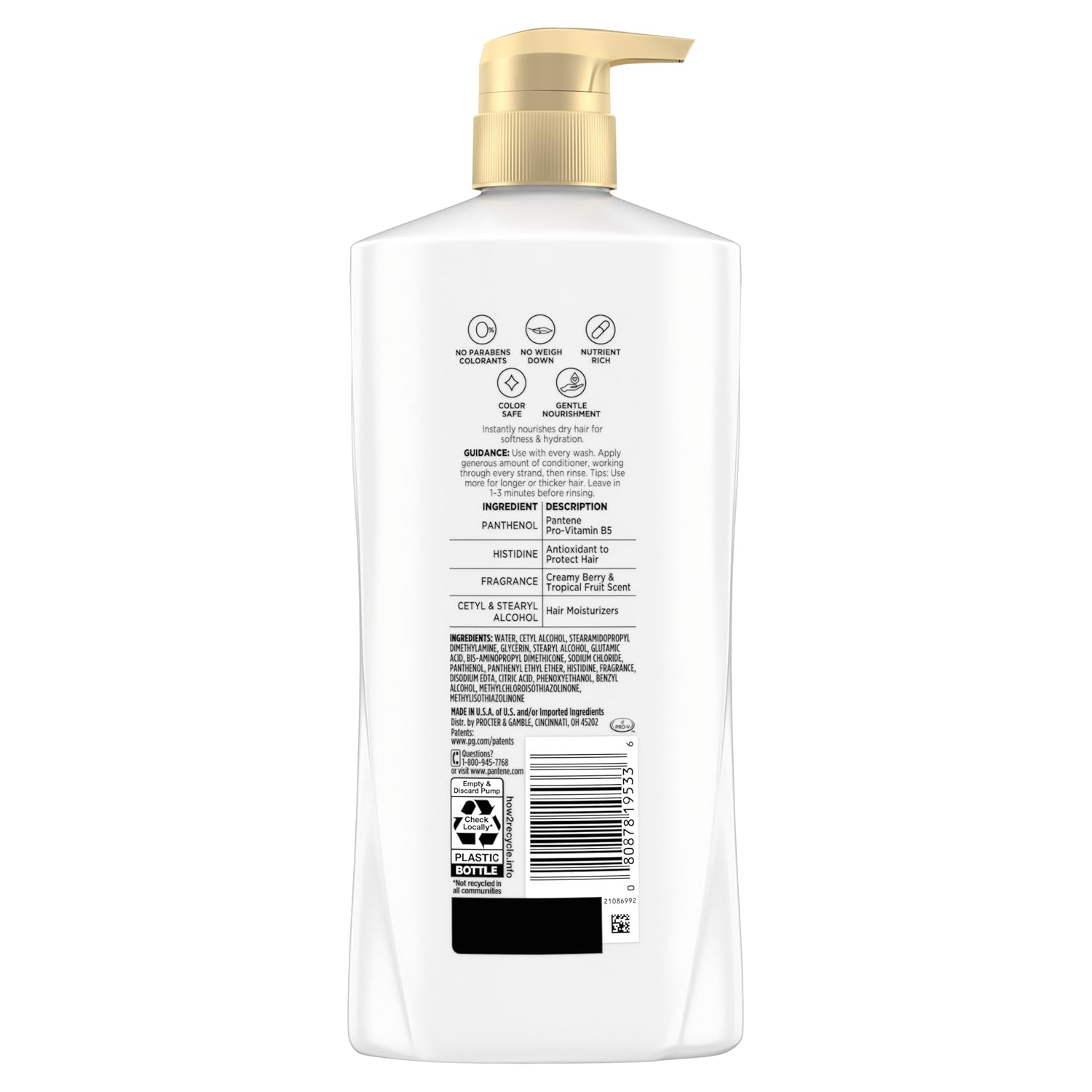 Pantene Conditioner, Daily Moisture Renewal - Pro-V Nutrients for Dry, Color-Treated, Straight to Curly Hair, 72 Hour Hydration & Softness, Paraben Free, Cleanses, Strengthens Bonds, 25.1 Fl Oz - Image 8