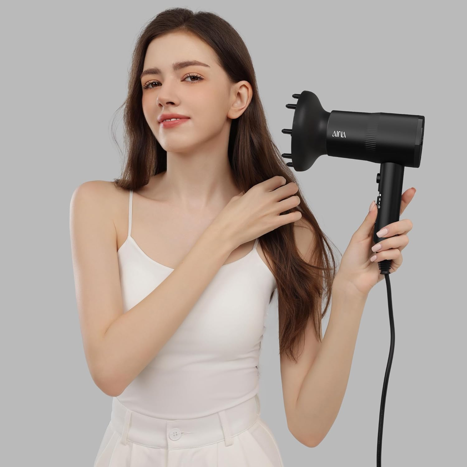 AINA Hair Dryer with Diffuser, Blow Dryer for Women | Advanced Ionic Technology, Ceramic Coating | Cold Shot Features Turbo Heat for Fast Drying and Shine 110V/ALCI (Vader Black) - Image 7