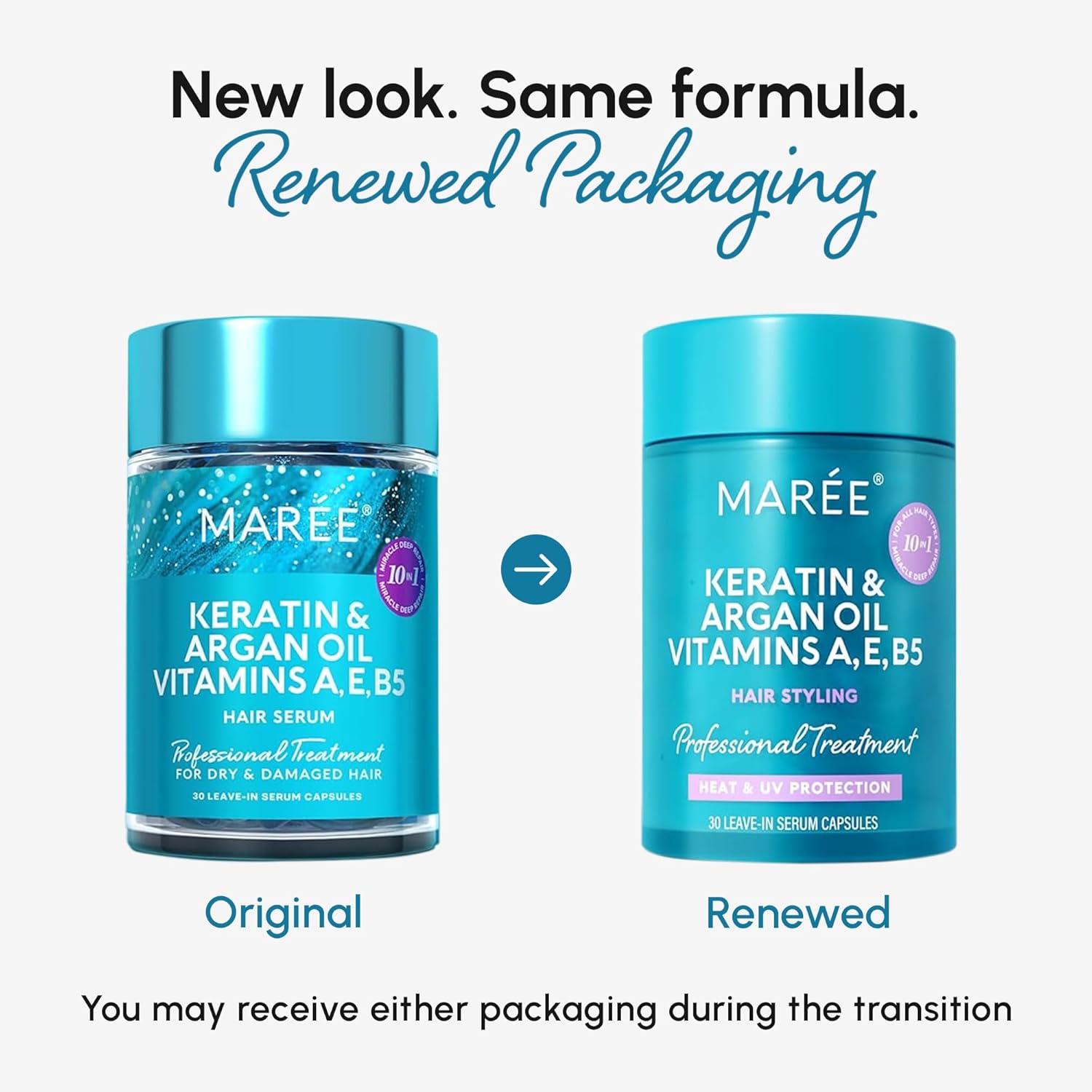 MAREE Hair Serum for Frizzy Dry Hair – Styling Capsules with Keratin, Argan Oil, Vitamins A E B5 – UV & Heat Protectant Frizz Control Serum for Women – Aceite Para el Cabello Treatment | for Frizzy - Image 12
