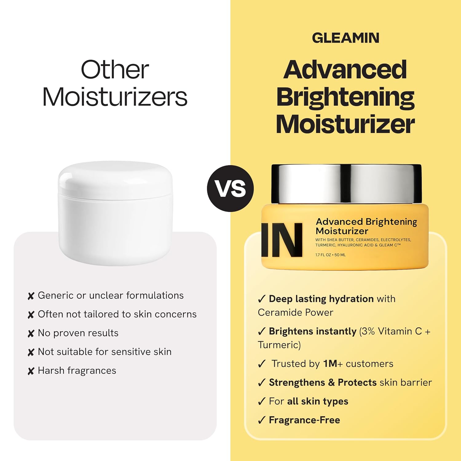 Gleamin Advanced Brightening Moisturizer - Facial Cream with Shea Butter, Vitamin C and Ceramides, Helps Improve the Look of Dark Spots, Uneven Tone & Deep Hydration, Fragrance Free - 1.7 fl oz - Image 6