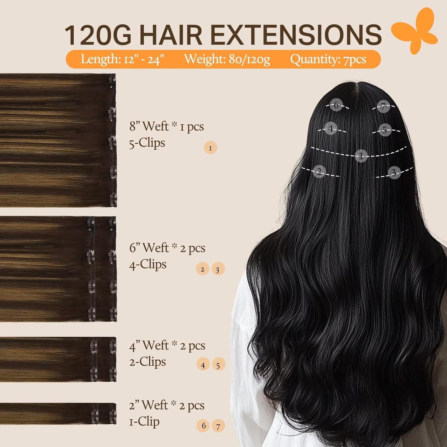 DOORES Clip in Hair Extensions Human Hair Extensions, Balayage Dark Brown to Chestnut Brown 120g 7pcs 18 Inch Real Human Hair Extensions Clip in Straight Remy Silky Weft - Image 2
