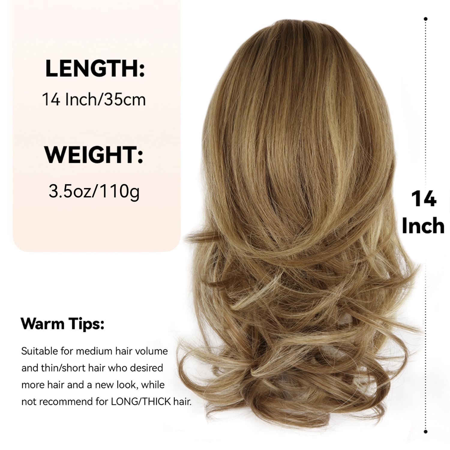 14 Inch Ponytail Extension - Wavy Pony Tails Hair Extensions, Claw Clip Ponytail Extension, Synthetic Hair Extensions Ponytail, Clip on Ponytails for Women (Light Brown With Beige Highlights) - Image 6