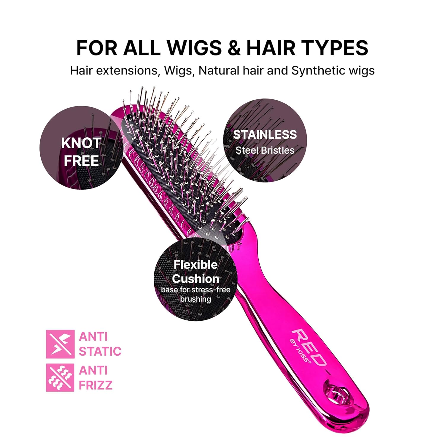 RED by Kiss Anti-Static & Anti-Frizz Wig Brush with Stainless Steel Knot-Free Bristles for Easy Detangling, Smooth Hair & Wigs Without Breakage or Snagging (Mini) - Image 4