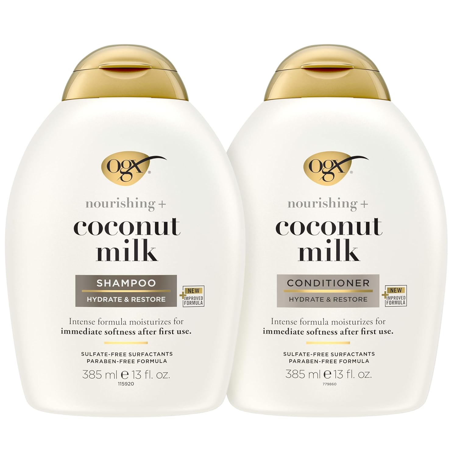 OGX Nourishing + Coconut Milk Sulfate Free Shampoo and Conditioner Set, Hydrates & Softens Hair, Lipi Pro Shield Technology, Creamy Coconut Milk White Peach & Shea Butter Scent, 2 Items, 2 x 13 fl oz - Image 2
