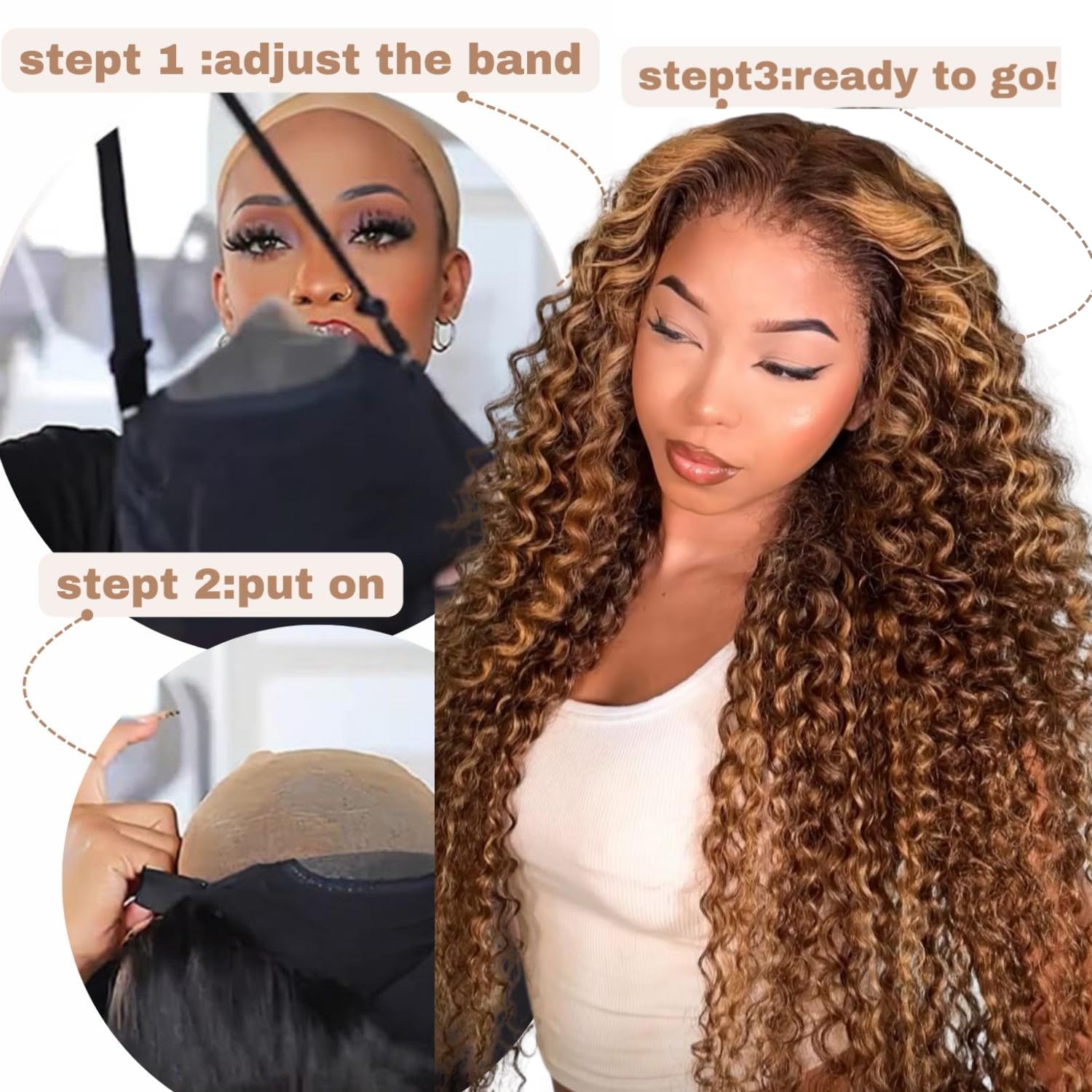 DULOVE Wear and Go Glueless Wigs Human Hair Pre Plucked Pre Cut Deep Wave Lace Front Wigs 200 Density 5x5 HD Lace Closure Wigs Human Hair No Glue Ready to Wear Wig for Beginner (4/27, 22 inch) - Image 3