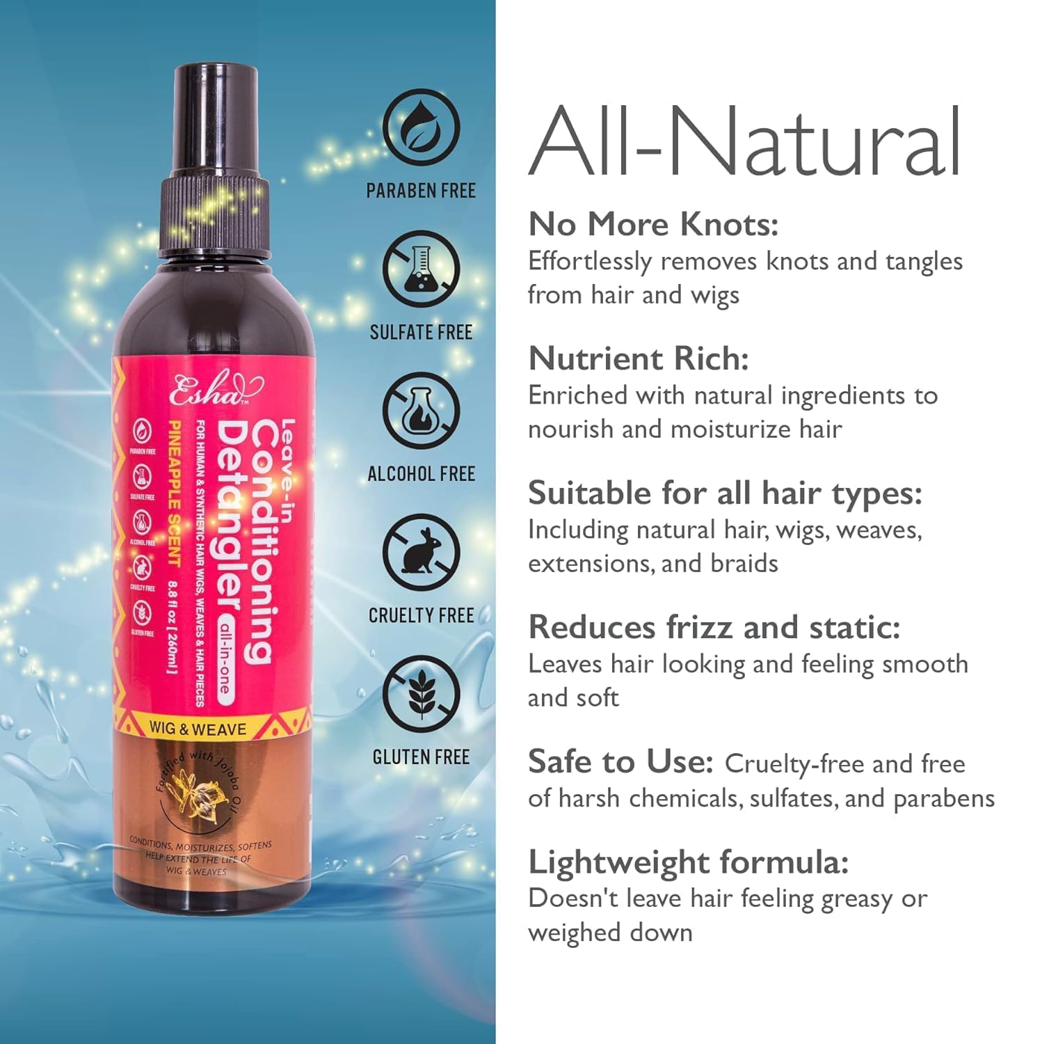 Esha Girl Wig & Weave Leave-In Conditioner & Detangler Spray – Human Hair & Synthetic Wigs, Weaves, Extensions & Braids I Moisturizes, Softens & Revives I Pineapple Scent, Sulfate-Free, 4 fl oz - Image 2