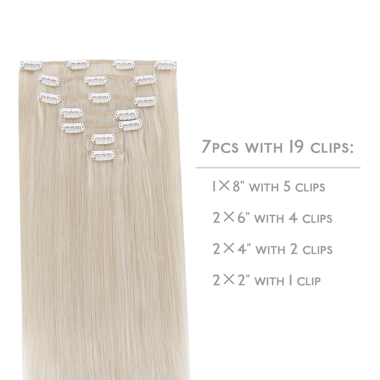 WENNALIFE Clip in Hair Extensions Real Human Hair, 18 Inch 120g 7pcs Platinum Blonde Human Hair Remy Clip in Hair Extensions Real Human Hair Double Weft - Image 2