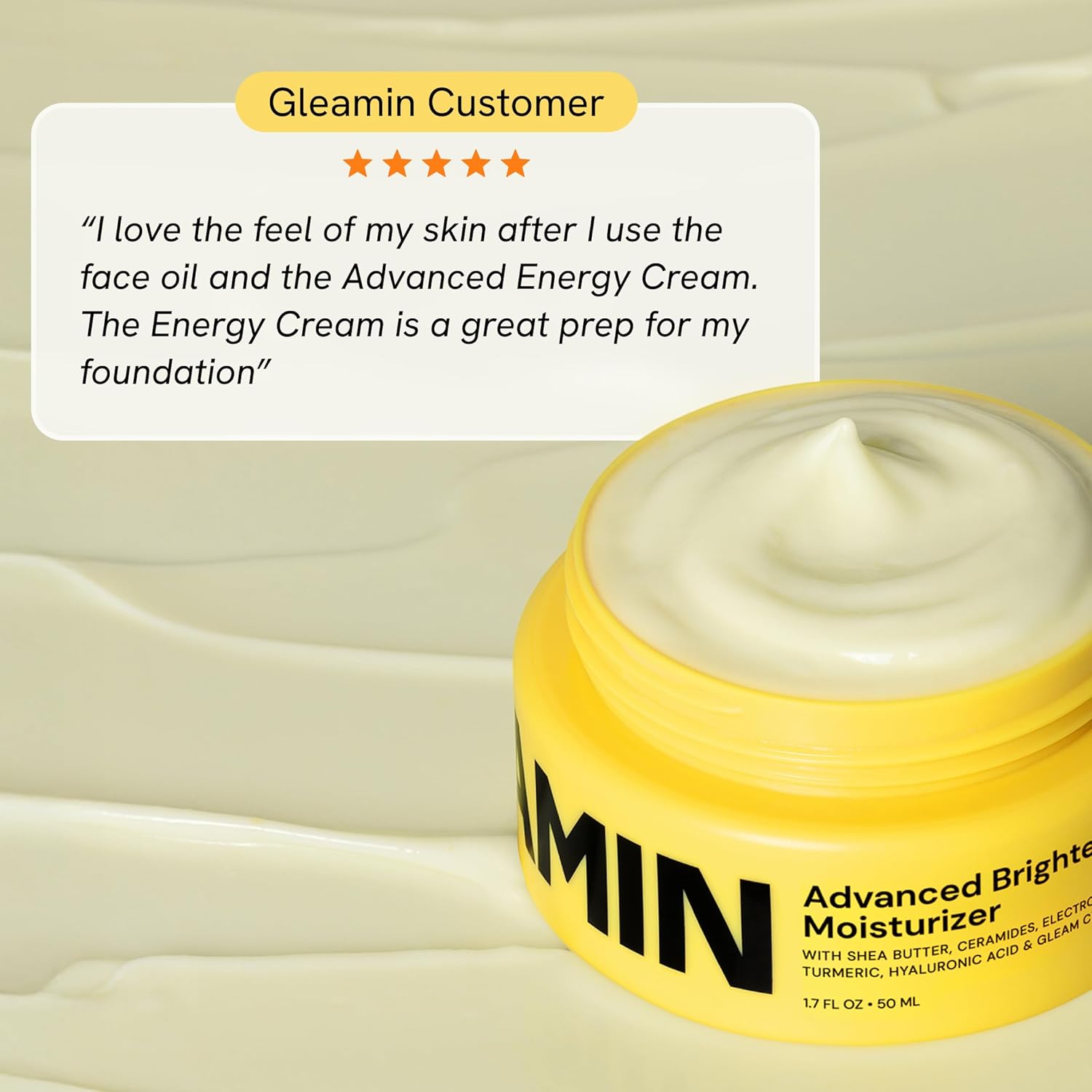Gleamin Advanced Brightening Moisturizer - Facial Cream with Shea Butter, Vitamin C and Ceramides, Helps Improve the Look of Dark Spots, Uneven Tone & Deep Hydration, Fragrance Free - 1.7 fl oz - Image 9