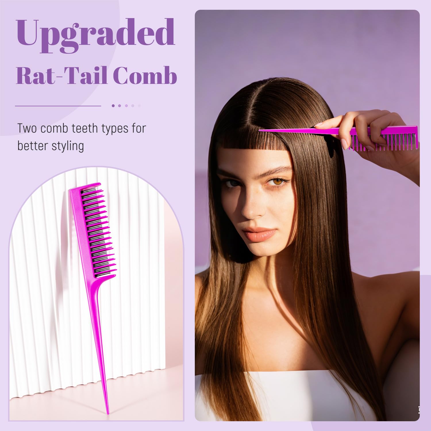 Stylemate Wig Brush Comb Set, 3pcs Professional Styling Extension Brush Kit with Travel Size for Human and Synthetic Hair Smoothing Parting Section - Image 2