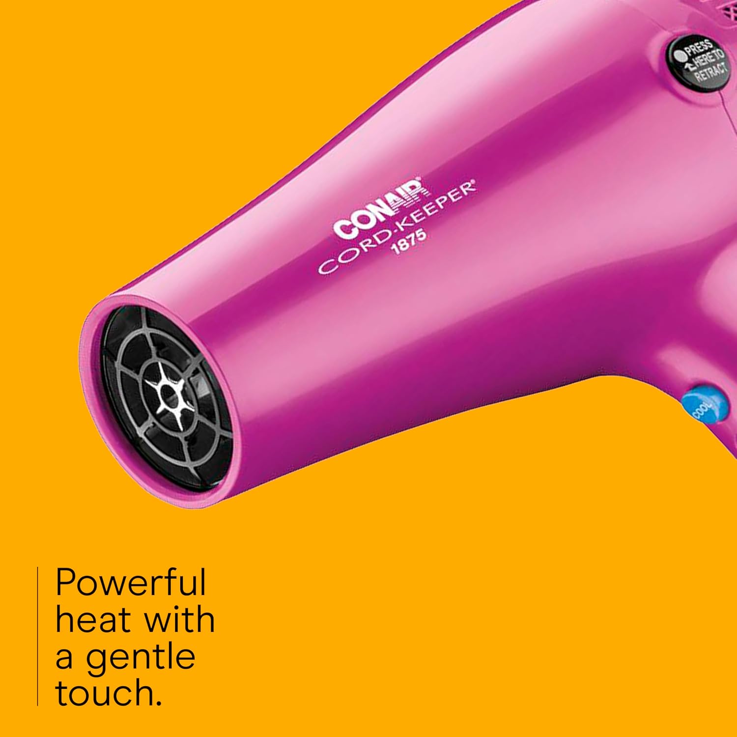 Conair Hair Dryer with Retractable Cord, 1875W Blow Dryer, 3 Heat Settings, 2 Speeds, Blow Dryer with Diffuser and Concentrator Attachments, Ionic + Tourmaline Technology, Pink - Image 4