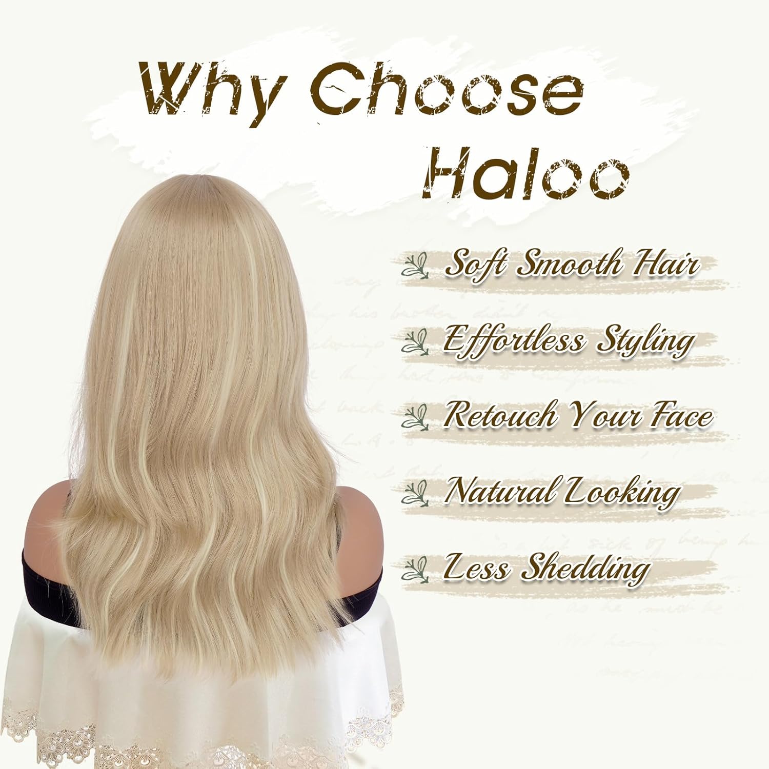Haloo Blonde Wigs with Bangs - 19 Inch Natural Wavy Synthetic Heat Resistant Medium Length Hair Wigs for Women Daily Party, Dirty Blonde - Image 4