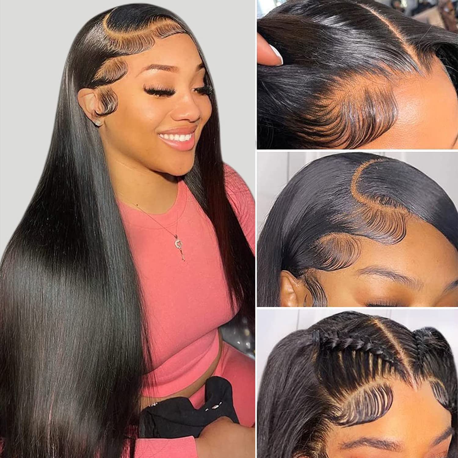 DULOVE Lace Front Wigs Human Hair 13x4 Straight HD Transparent Lace Front Wigs for Women Human Hair Pre Plucked With Baby Hair 200 Density Glueless Natural Color 24 inch - Image 2