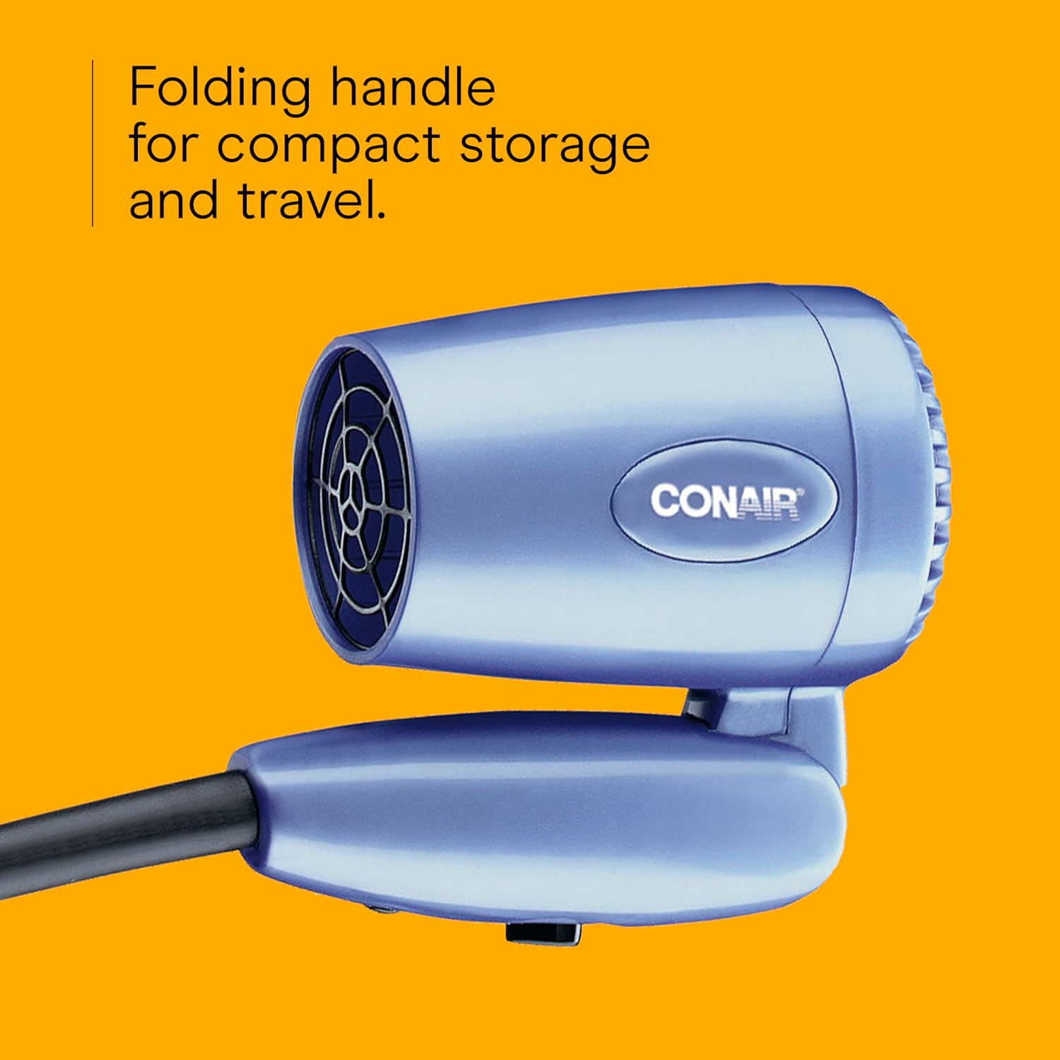 Conair Travel Hair Dryer with Dual Voltage, 1600W Compact Hairdryer with Folding Handle, Hair Blow Dryer with 2 Heat & 2 Speed Settings, Fast Drying, Frizz-Taming Airflow, Easy Storage, Blue - Image 4