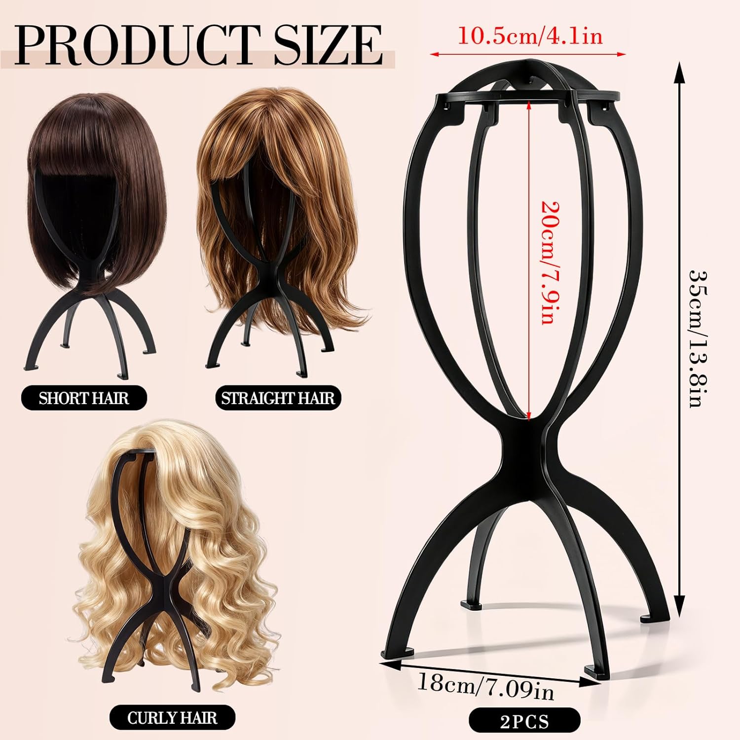 obeoby Portable Wig Stand, Upgraded Greater Stability Wig Holder for Women Multiple Wigs Travel Salon Home Use Black, 2 Pack - Image 3