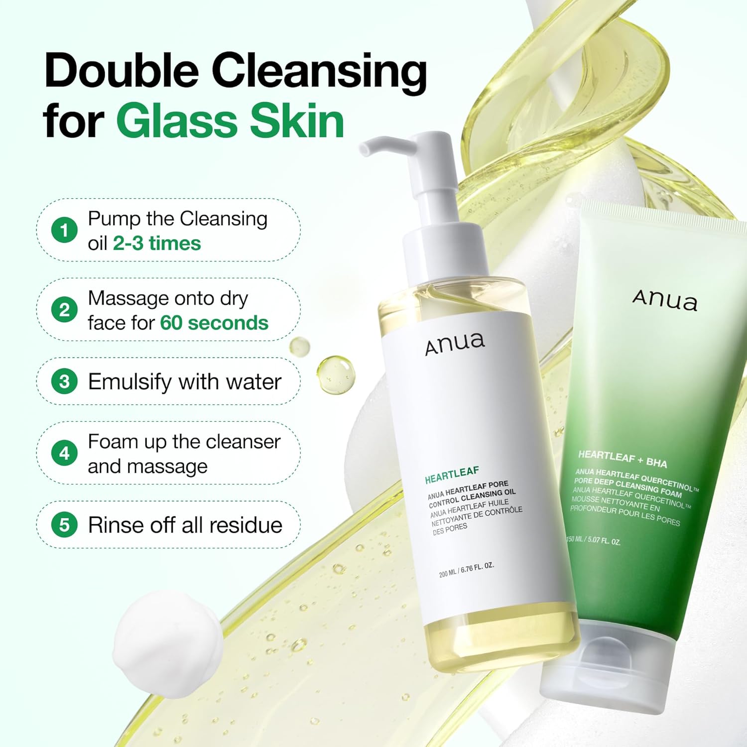 ANUA Double Cleansing Duo for Facial Cleansing, Heartleaf Pore Control Cleansing Oil & Quercetinol Deep Cleansing Foam, Makeup Remover Face Wash, Blackhead Care, Korean Skincare - Image 10