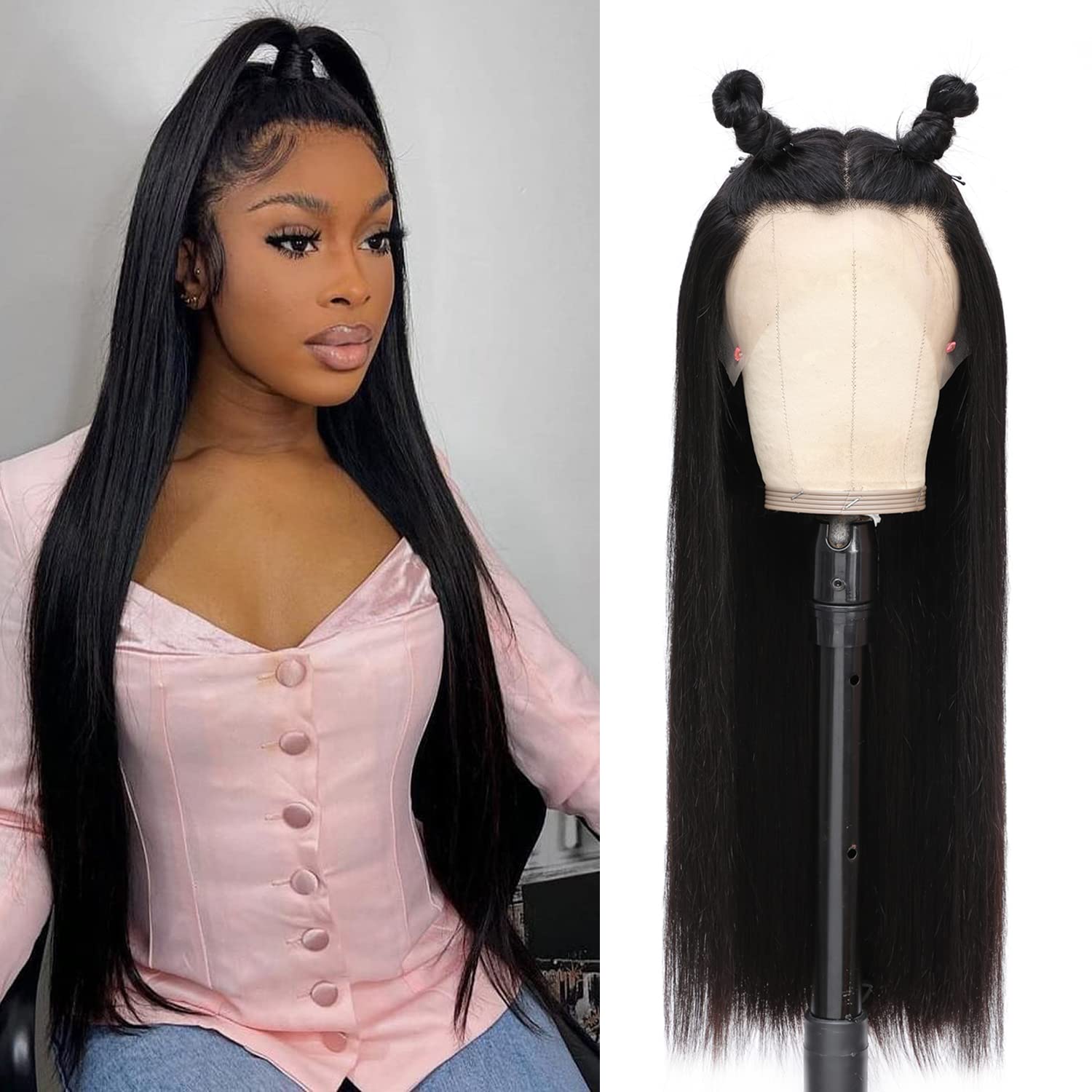 DULOVE Lace Front Wigs Human Hair 13x4 Straight HD Transparent Lace Front Wigs for Women Human Hair Pre Plucked With Baby Hair 200 Density Glueless Natural Color 24 inch - Image 3