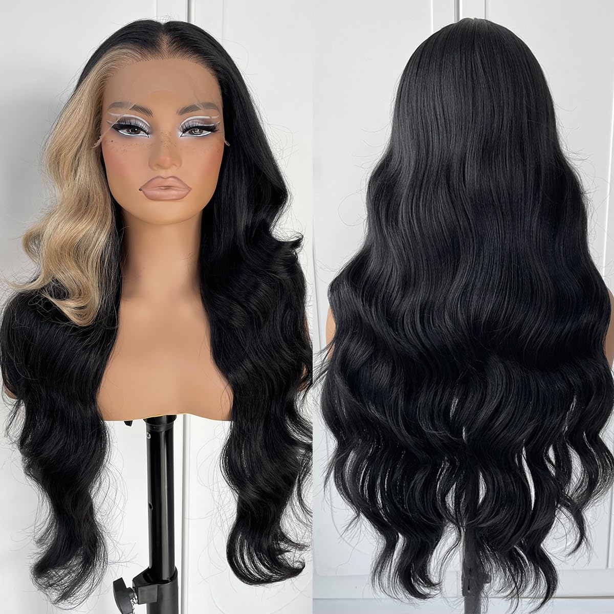 13x6 Skunk Stripe Wig Glueless Lace Front Wigs Pre Plucked Synthetic Body Wave blonde wig Wear and Go lace front wig for black women - Image 2