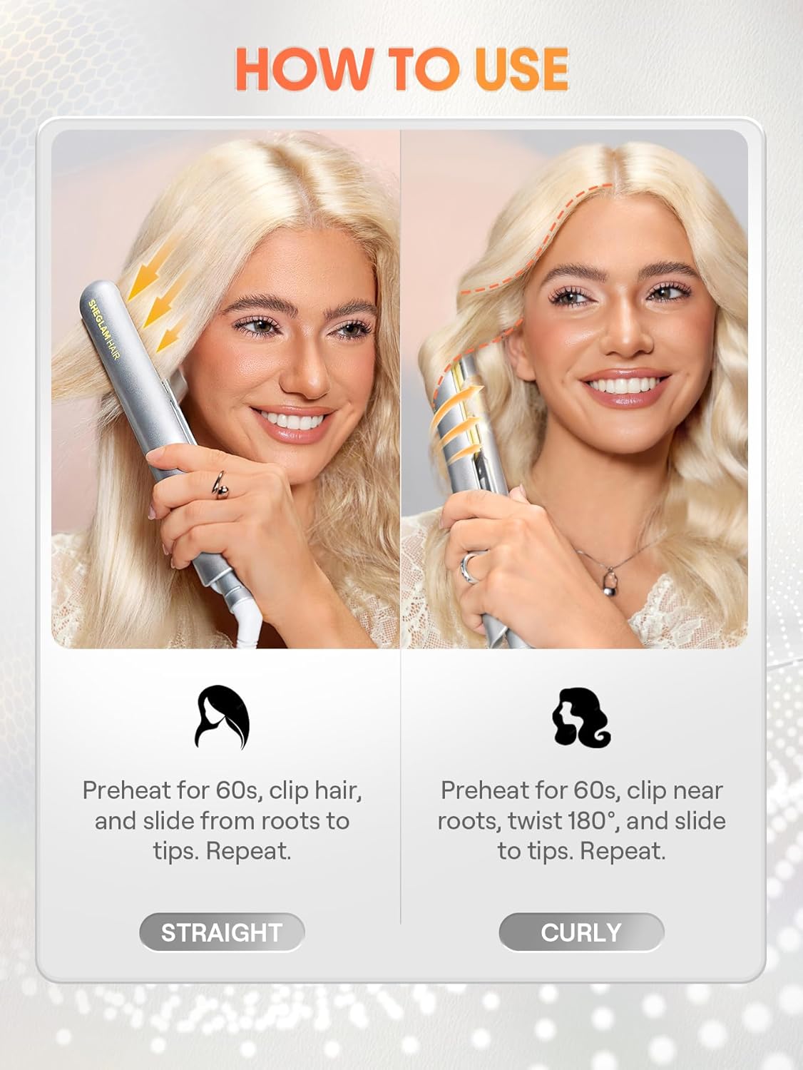 SHEGLAM Hair Straightener, 1" Flat Iron Straightener and Curler with Comb Tooth, Adjustable Smart Memory Temp 270-450°F, Dual Voltage Portable Flat Iron Hair Straightener for All Hairstyles Anti-Frizz - Image 5