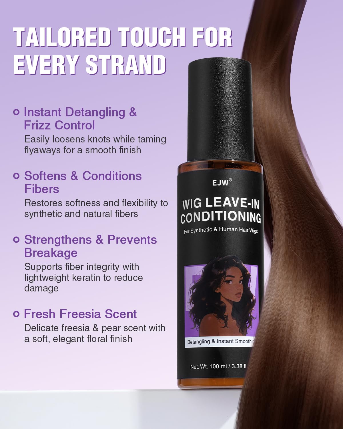 EJW Wig Leave-In Conditioner Spray – Detangles, Smooths & Refreshes – Lightweight, Non-Greasy Formula for Daily Use – For Synthetic & Human Hair – 3.38 fl. oz - Image 2