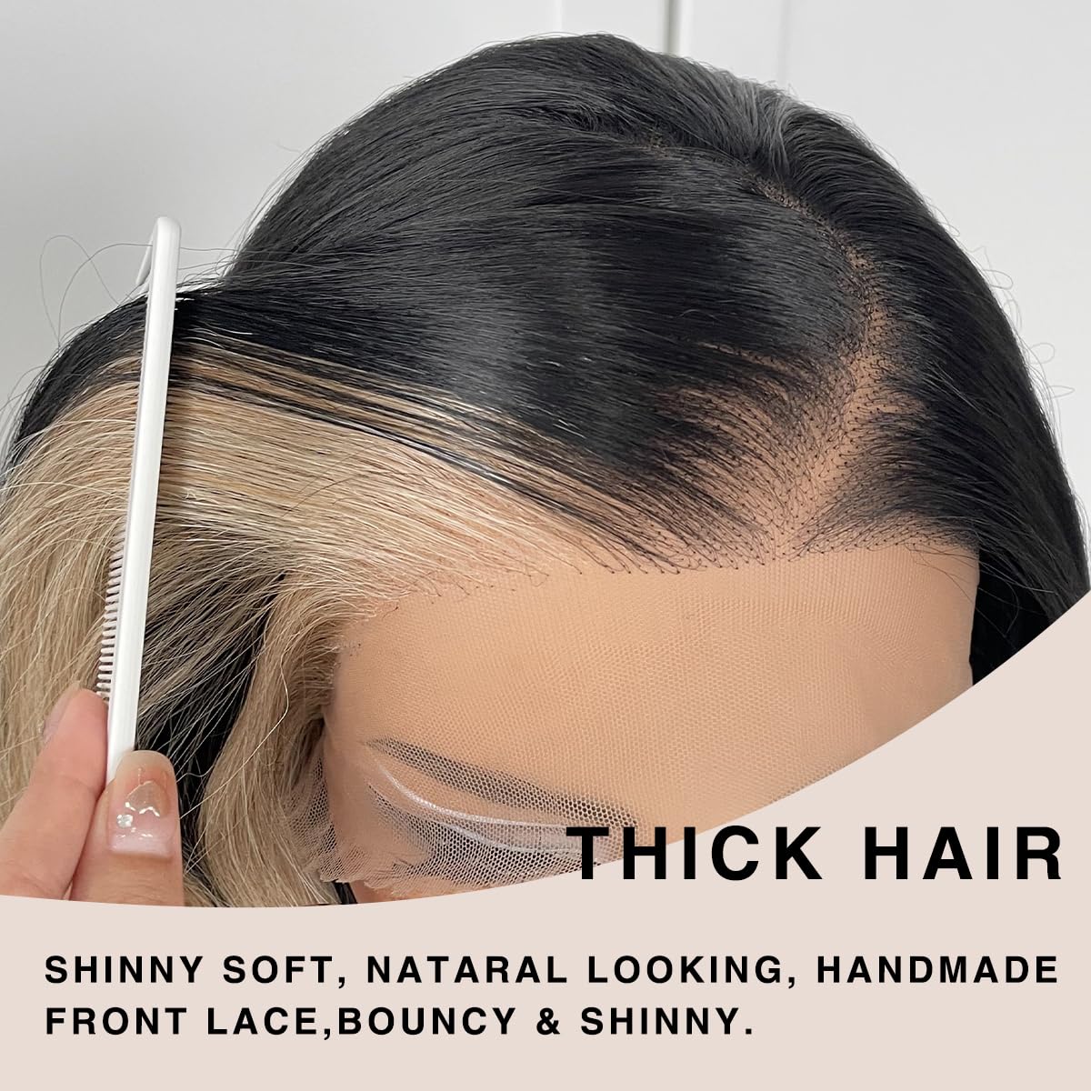 13x6 Skunk Stripe Wig Glueless Lace Front Wigs Pre Plucked Synthetic Body Wave blonde wig Wear and Go lace front wig for black women - Image 4
