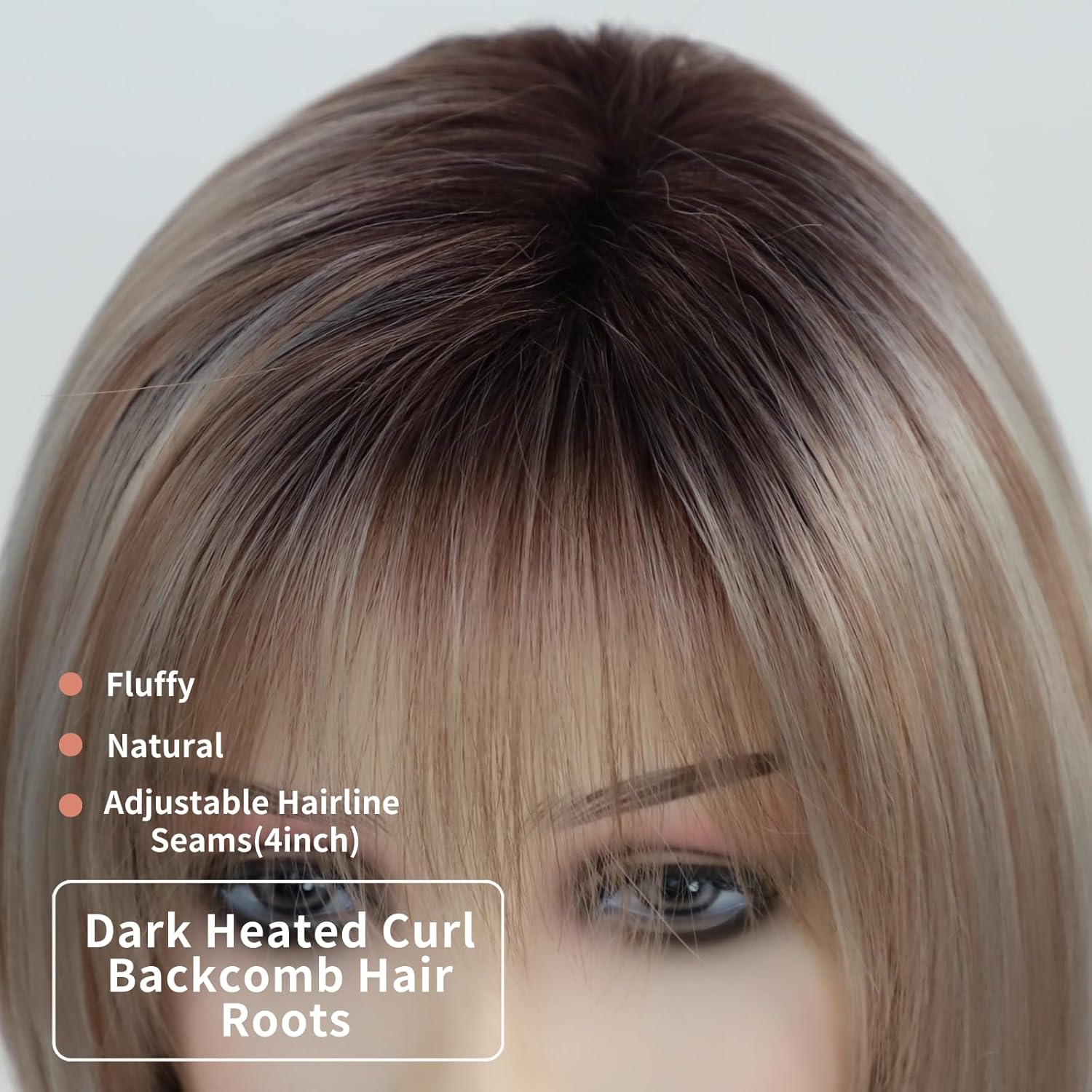 RENERSHOW Layered Blonde Bob Wigs for White Women with Bangs Straight Short Hair Wig Synthetic Ombre Blonde Highlight Bobo Haircuts 12inch Average Size Natural Daily Party Wig - Image 6