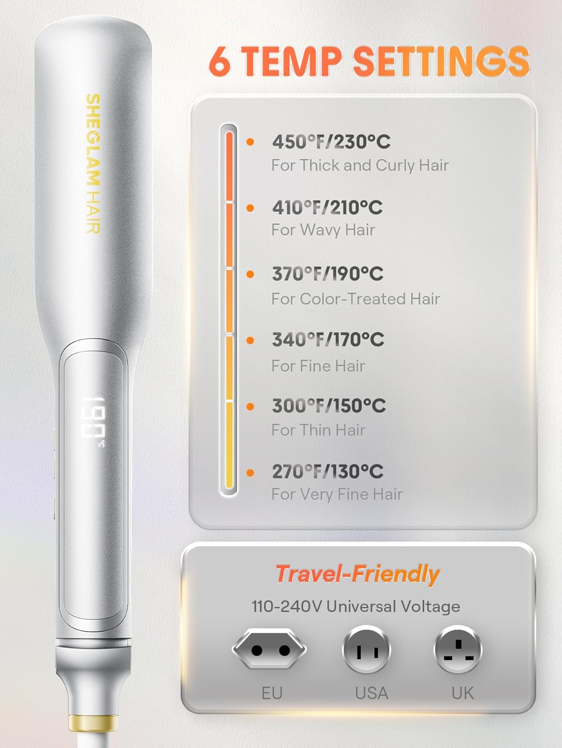 SHEGLAM Hair Straightener, 1.5" Flat Iron Straightener and Curler with Comb Tooth Adjustable Smart Memory Temp 270-450°F Dual Voltage Portable Flat Iron Hair Straightener for All Hairstyles Anti-Frizz - Image 7