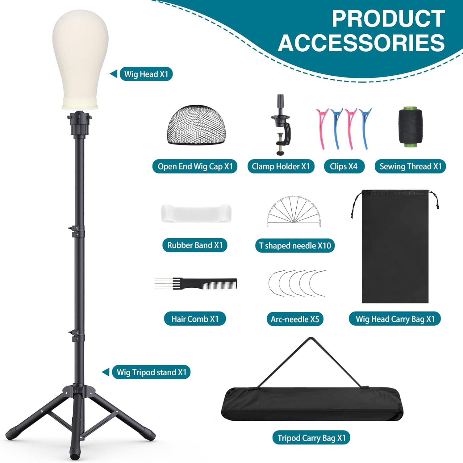 Wig Stand with Head 50 Inches, Wig Head Stand with 22 Inches Mannequin Head, Height Adjustable Metal Tripod Wig Stand, Manikin Head Set for Wigs Display Making Hair Weave and Styling - Image 8