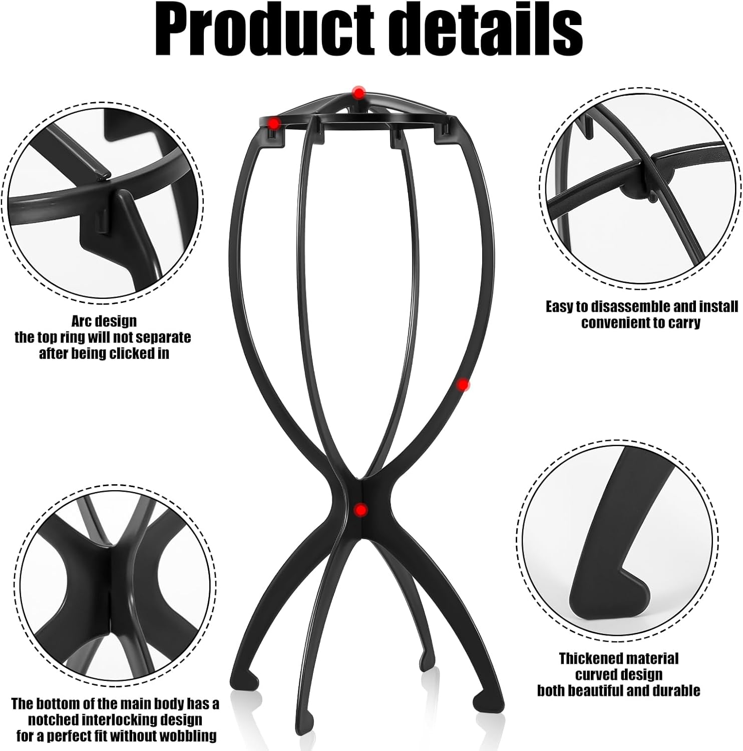 obeoby Wig Stand, Portable Wig Holder Wig Head Stand for All Wigs Travel Wig Hair Stylist Gifts for Women(black (2 pack)) - Image 3