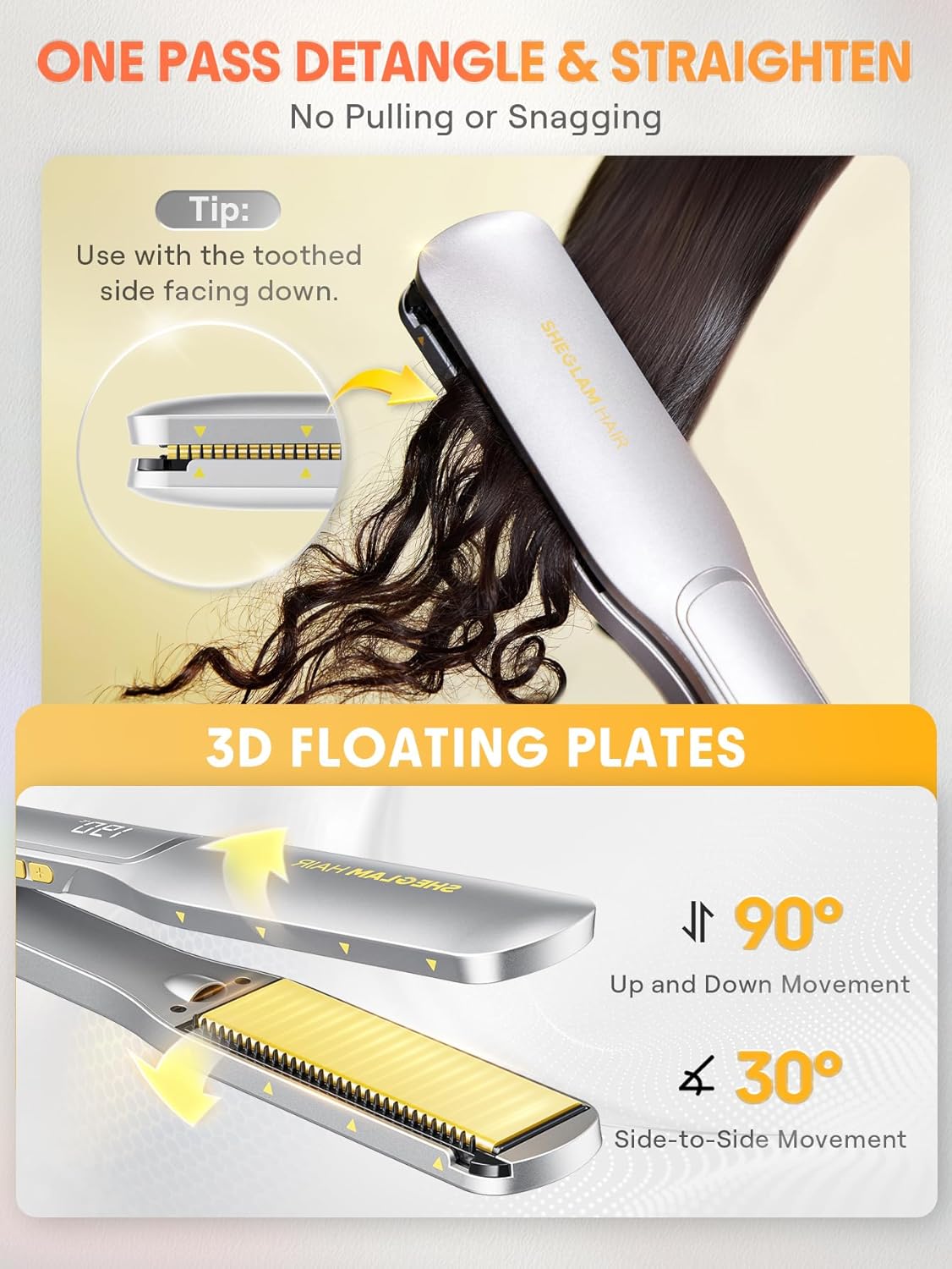 SHEGLAM Hair Straightener, 1.5" Flat Iron Straightener and Curler with Comb Tooth Adjustable Smart Memory Temp 270-450°F Dual Voltage Portable Flat Iron Hair Straightener for All Hairstyles Anti-Frizz - Image 5