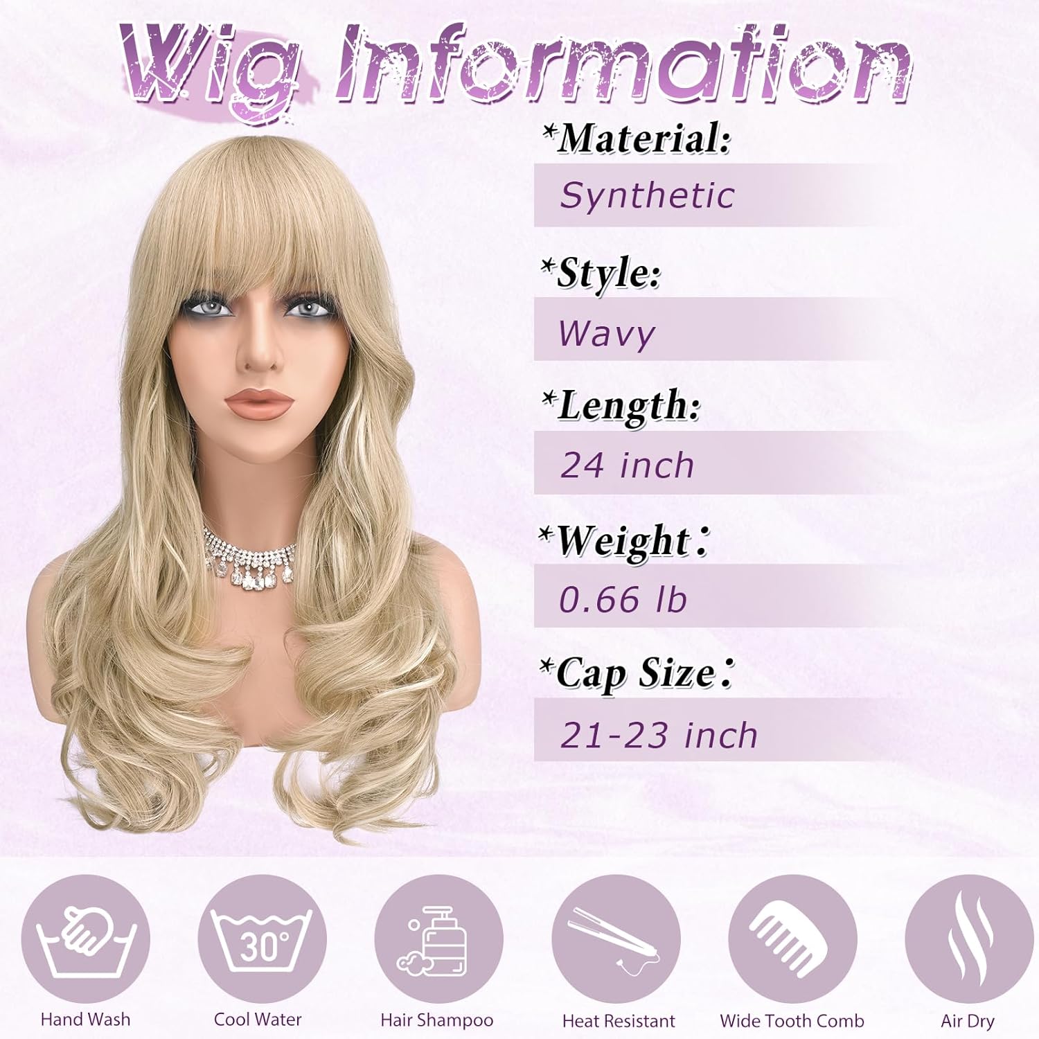Haloo Blonde Wigs with Bangs Long Wavy Layered Haircut Natural Looking Fluffy Synthetic Heat Resistant Hair Wig for Women Daily Party, 24 Inch Dirty Blonde - Image 5