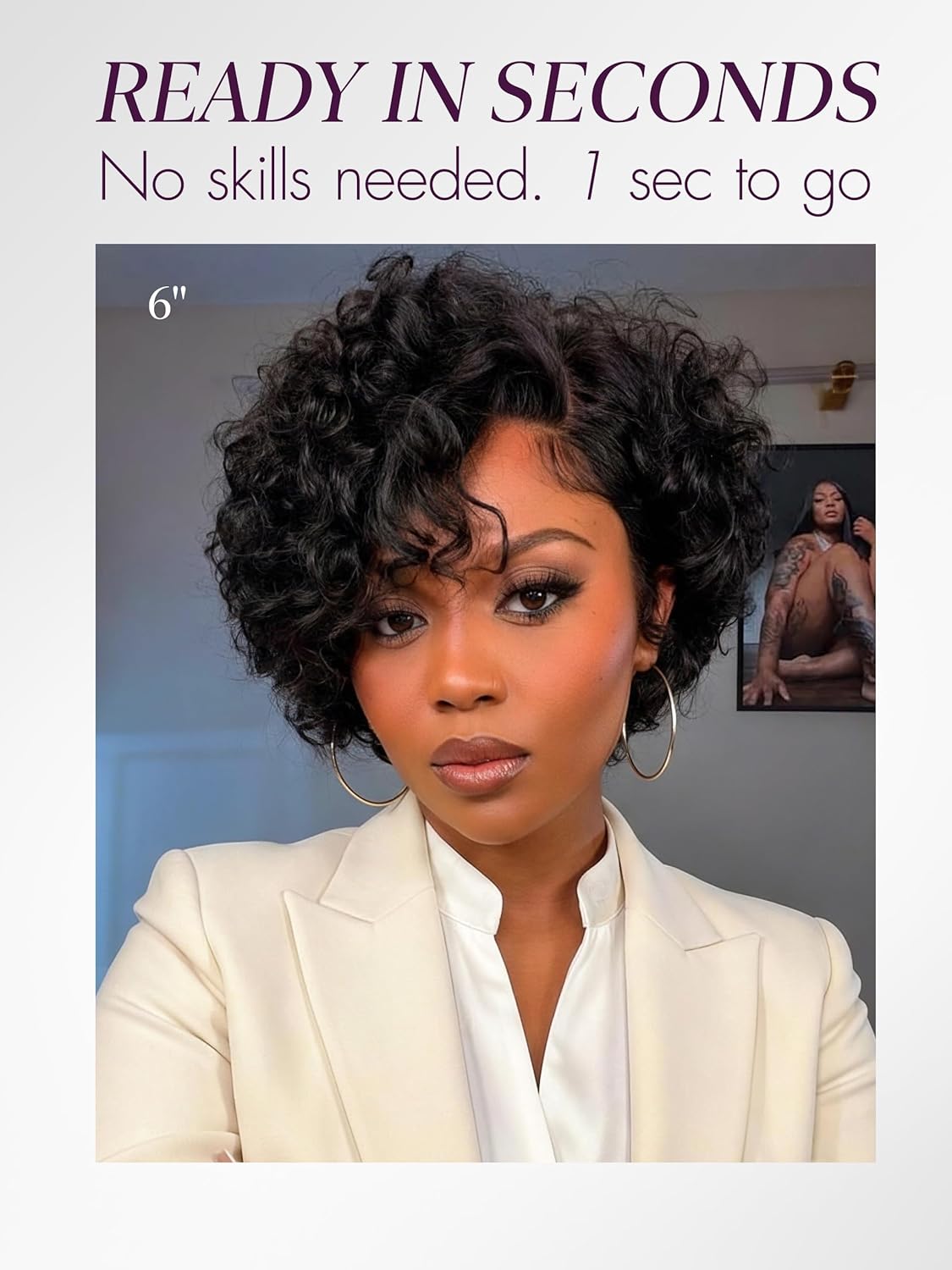 LUVME HAIR 6" Curly Glueless Wigs Human Hair Pre Cut Plucked Undetectable HD Lace Wig Ready to Go Lace Bob Wig Short Curly Water Wave - Image 2