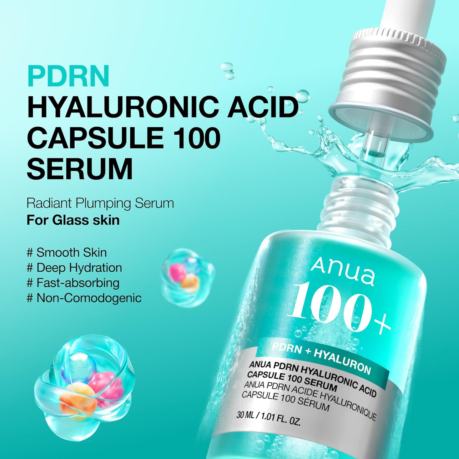 Anua PDRN Hyaluronic Acid Capsule 100 Serum, Radiant Face Serum, Salmon DNA, Hyaluronic Acid, Hydration, Moisture Plumping Effect, Lightweight, Glass Skin, Korean Skincare, 1.01 fl. oz - Image 2