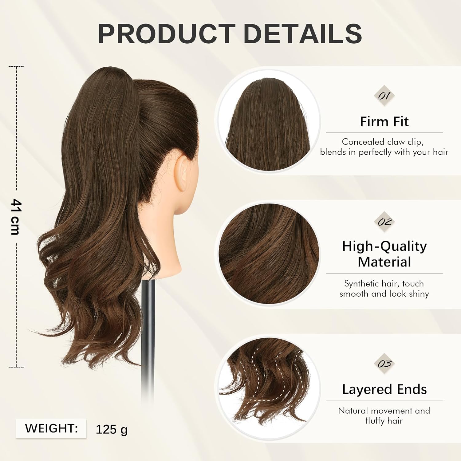 SOFEIYAN Claw Clip Ponytail Extension 16 inch Curly Wavy Clip in Hairpiece Fluffy Synthetic Fake Pony Tail Clip on Hair Extensions for Women Daily Use - Chestnut Brown Tipped with Light Auburn - Image 2