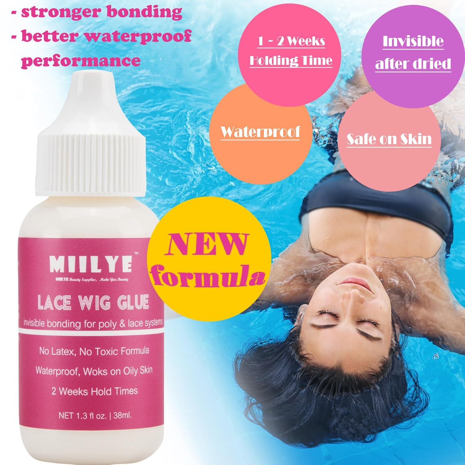 MIILYE Lace Wig Glue - Strong Hold, Waterproof & Sweat Proof, Bonding Adhesive for Lace Wigs, White - Image 9