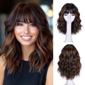 Short Wavy Wig with Bangs for Women...