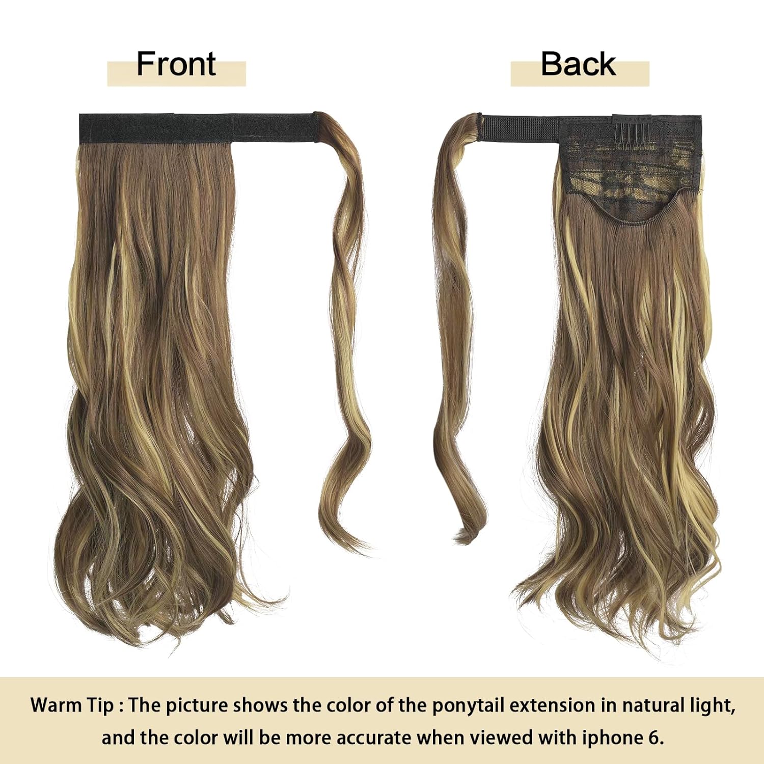 SOFEIYAN Curly Ponytail Extension 15 Inch Heat Resistant Synthetic Natural Wavy Hairpiece Wrap Around Pony Tail Hair Extensions for White Black Women Hair Piece, Brown Mixed Blonde - Image 2