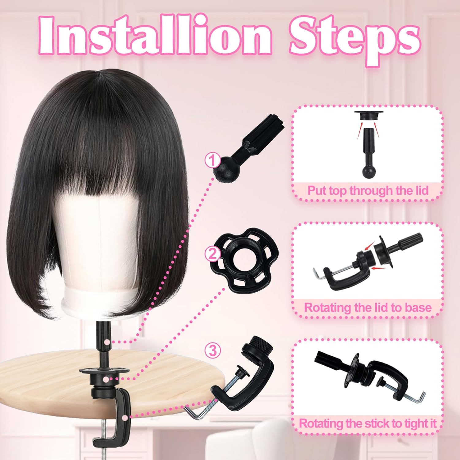 22 Inch Wig Head Mannequin Head for Wigs, Wig Stand with Head for Hair Styling Practice Display Wigs Making Tripod Stand with T Pins Set - Image 5