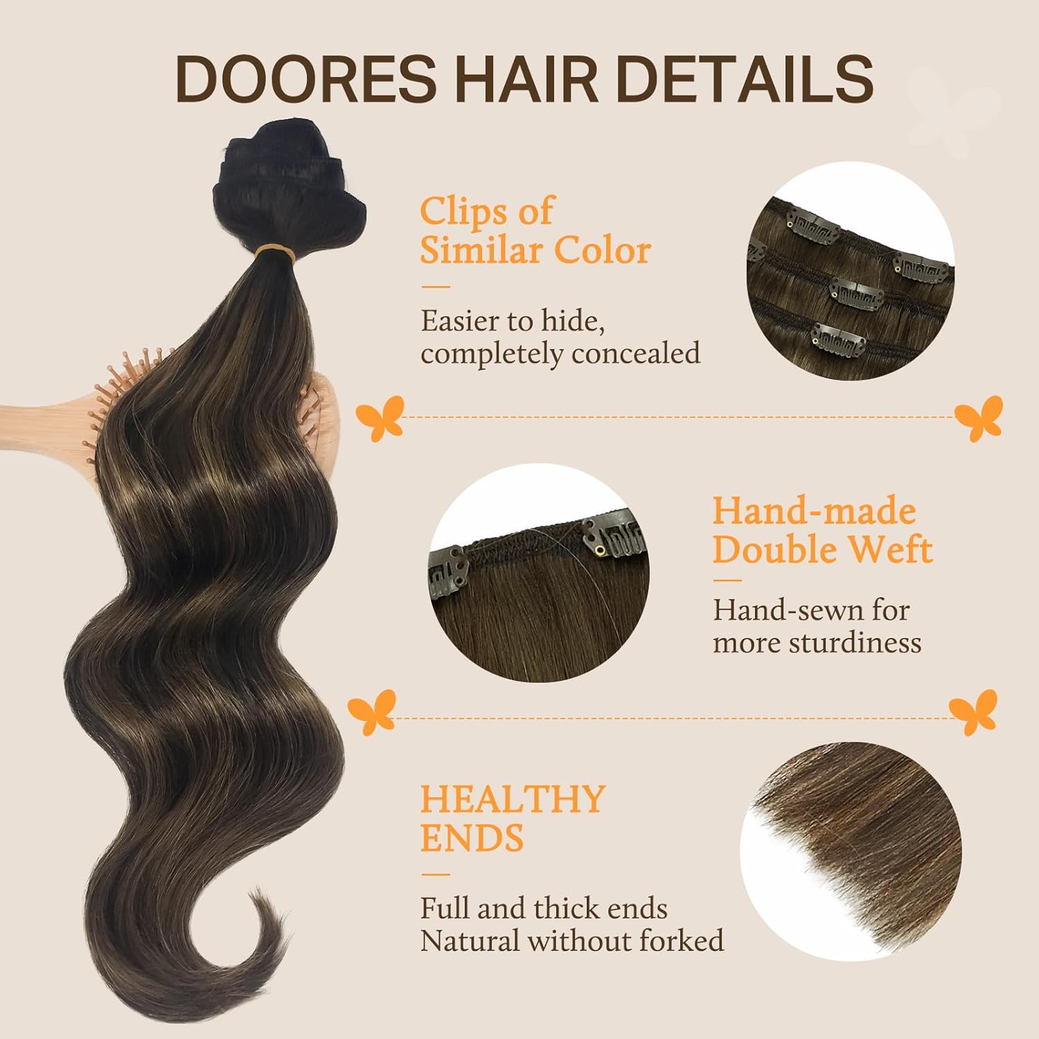 DOORES Clip in Hair Extensions Human Hair Extensions, Balayage Dark Brown to Chestnut Brown 120g 7pcs 18 Inch Real Human Hair Extensions Clip in Straight Remy Silky Weft - Image 3