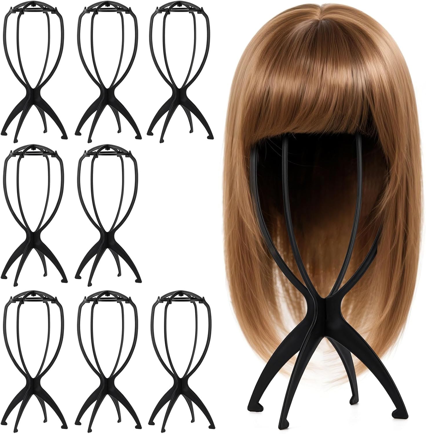 Tecbeauty 9 Pcs Wig Stand, Portable Wig Holder Wig Head Stand for Women Multiple Wigs (Black)