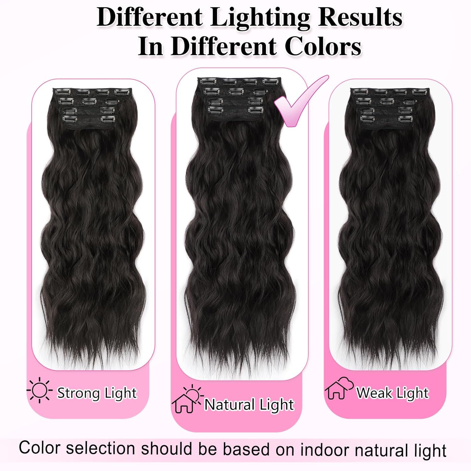 ALXNAN Clip in Long Wavy Synthetic Hair Extension 24 Inch Black Brown 4PCS Thick Hairpieces Fiber Double Weft Hair for Women - Image 7