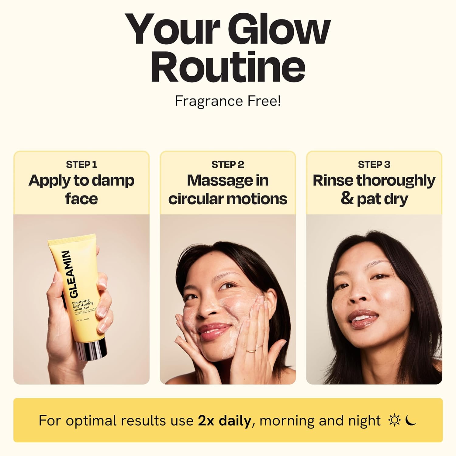 Gleamin Clarifying Brightening Cleanser - 2% Salicylic Acid with Vitamin C Facial Cleanser, PHA & AHA, Unclogs Pores, Gently Exfoliates for All Skin Types, Fragrance Free - 3.4 fl oz - Image 7
