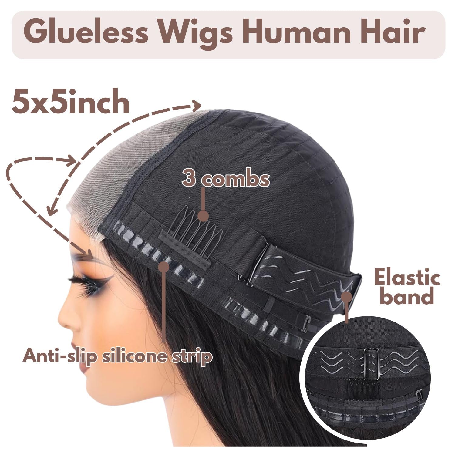 DULOVE Wear and Go Glueless Wigs Human Hair Pre Plucked Pre Cut Deep Wave Lace Front Wigs 200 Density 5x5 HD Lace Closure Wigs Human Hair No Glue Ready to Wear Wig for Beginner (4/27, 22 inch) - Image 4