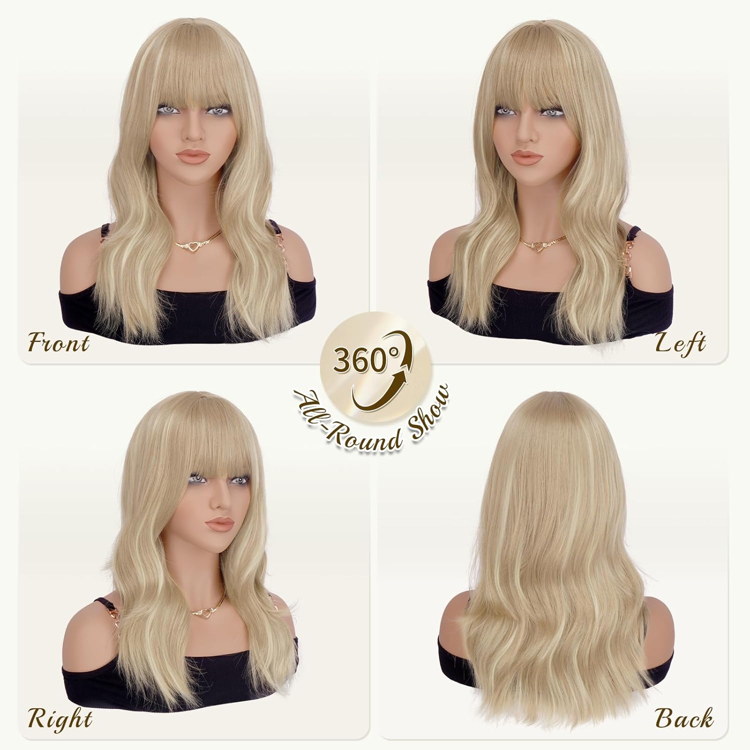 Haloo Blonde Wigs with Bangs - 19 Inch Natural Wavy Synthetic Heat Resistant Medium Length Hair Wigs for Women Daily Party, Dirty Blonde - Image 2