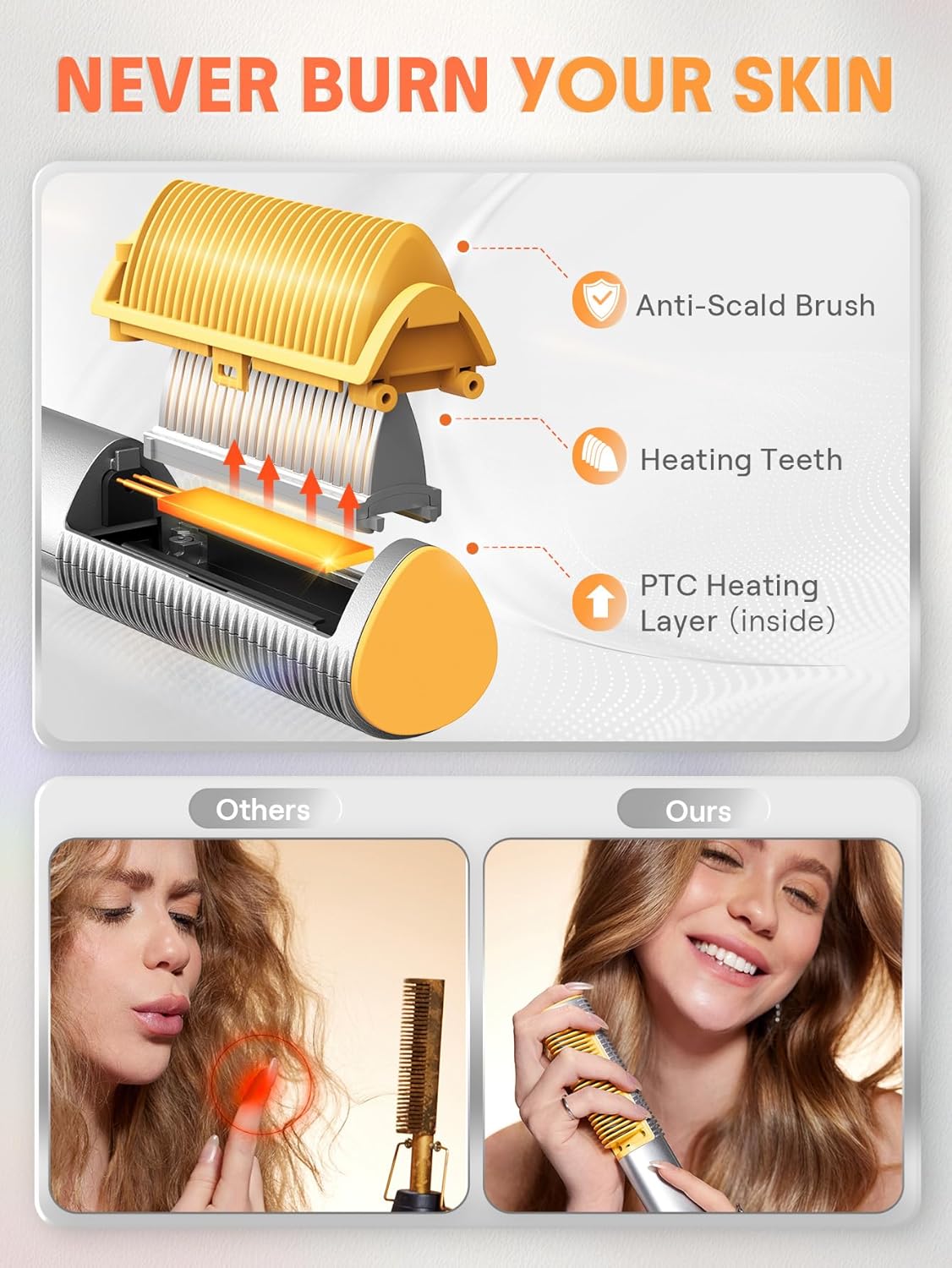 SHEGLAM Hot Comb Straightener, Hair Straightener with 24K Gold Heated Comb, 3D Ionic Hair Straightening Brush, Anti-Scald Design, Fast Heat-Up, Auto-Off, Frizz Control, Sleek & Smooth Styling - Image 4