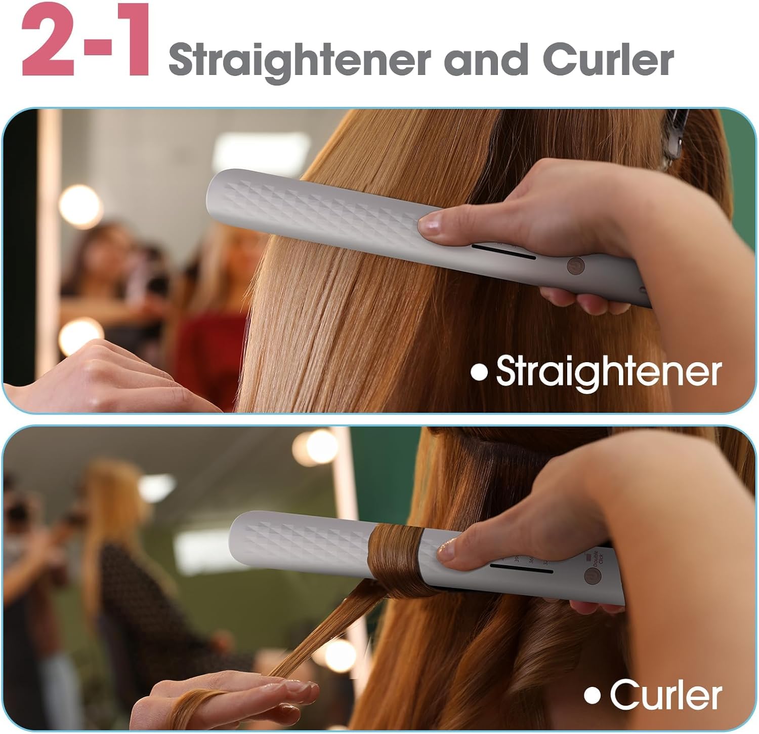 Quico Hair Straightener, 110-240V Global Travel Hair Straighteners for Women, 15s Fast Heating, Ceramic Negative Ion Flat Iron, Temp Memory, 320℉-450℉, Auto-Off, with Glove and Clips, Gift, Pink - Image 5