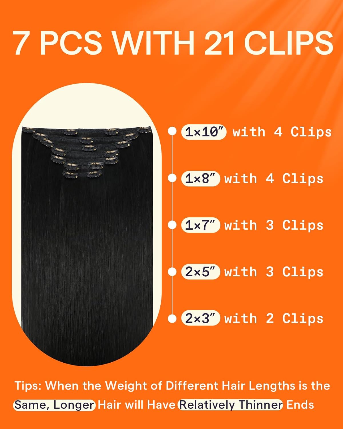 Full Shine 24 Inch Black Human Hair Clip in Extensions Brazilian Human Hair Extensions Clip ins Natural Black Silky Straight Remy Hair Extensions Clip in Human Hair for Long Hair 7 Pcs - Image 3