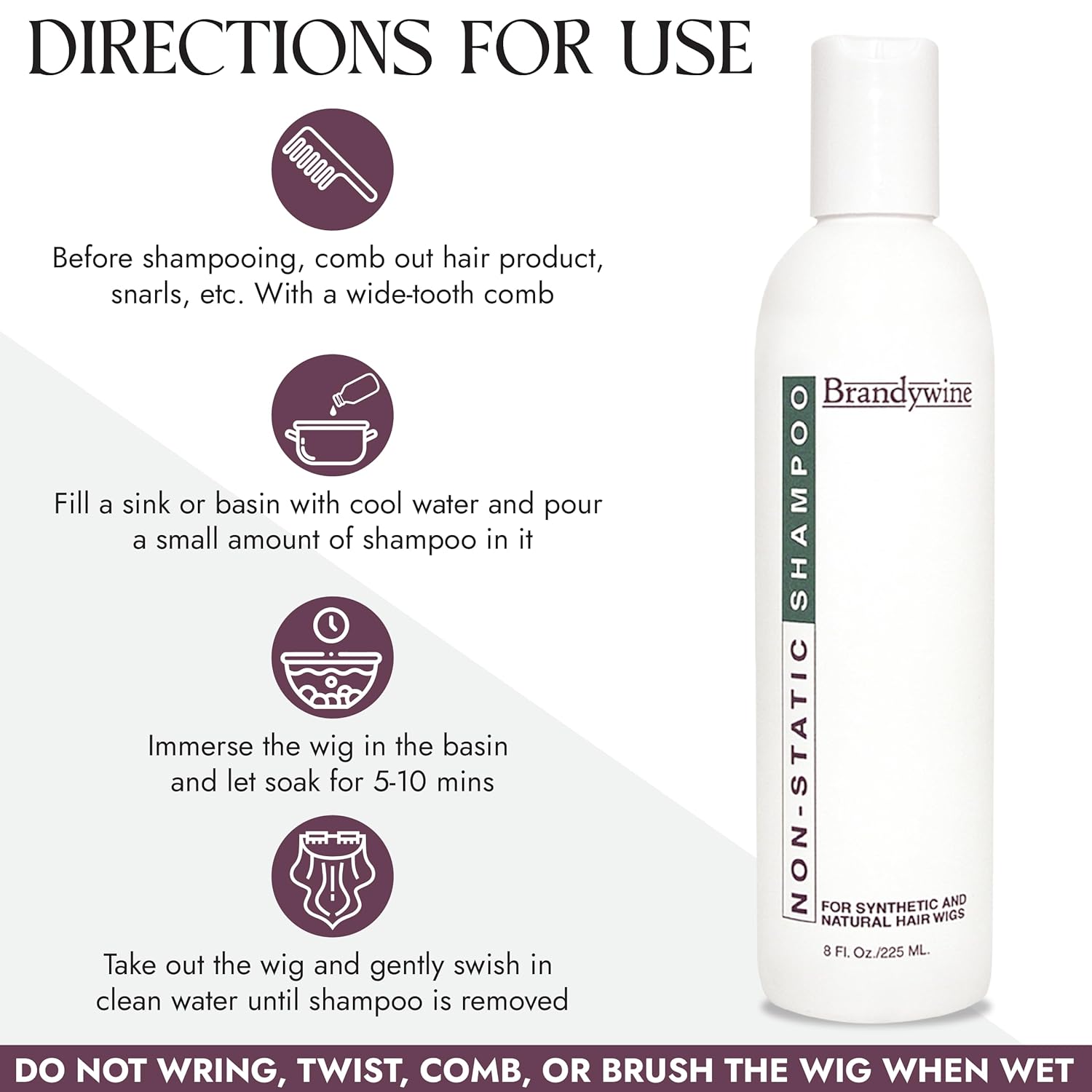 Brandywine Non Static Shampoo, Hair Cleanser for Synthetic & Human Hair Wigs, Hairpieces & Extensions - 8 Fl Oz - Image 7