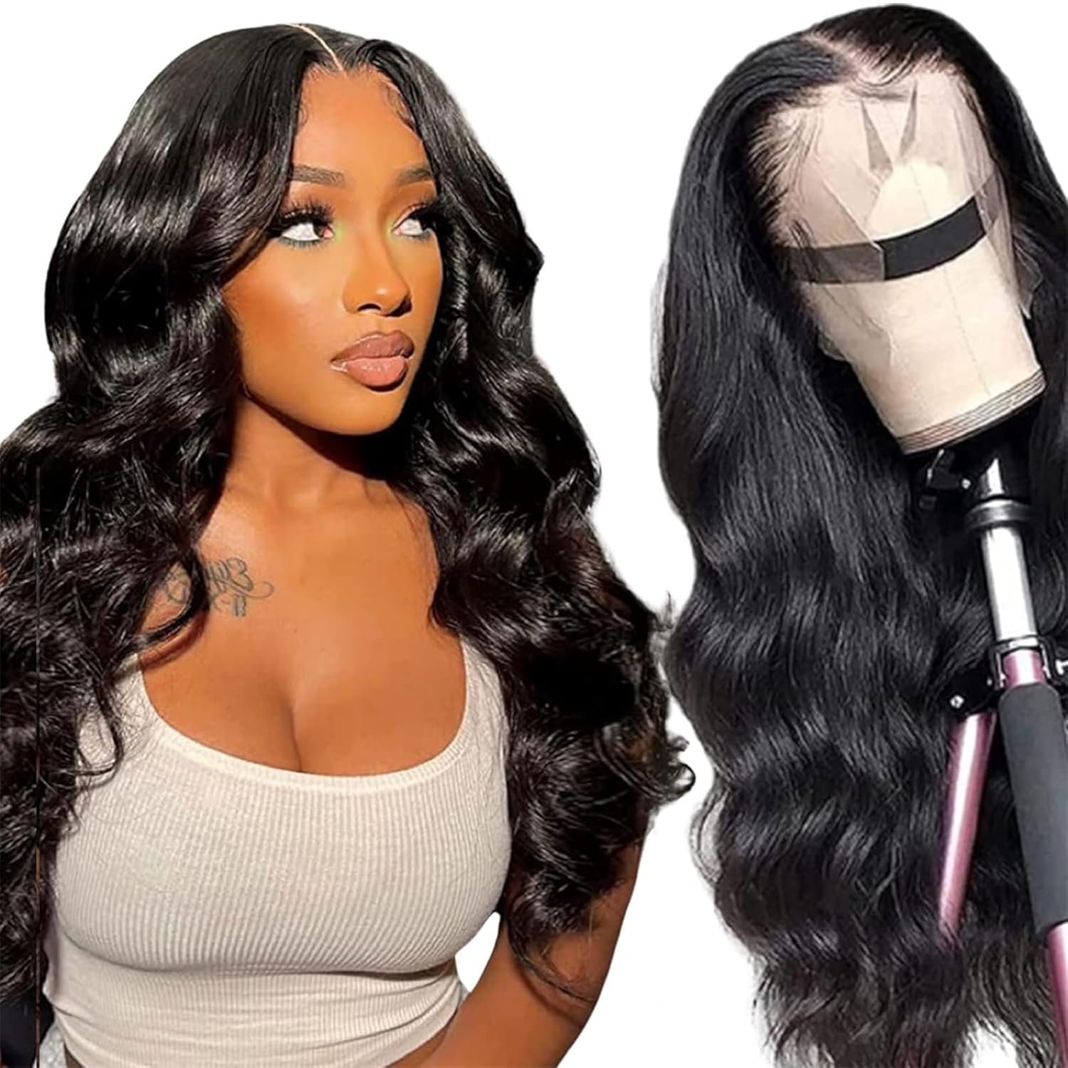 13x6 Lace Front Wigs Human Hair Pre Plucked 180 Density 26 Inch HD Body Wave Lace Front Wigs Human Hair 10A Frontal Wigs Human Hair wigs for Women Glueless Wigs Human Hair Pre Plucked Black wig - Image 8