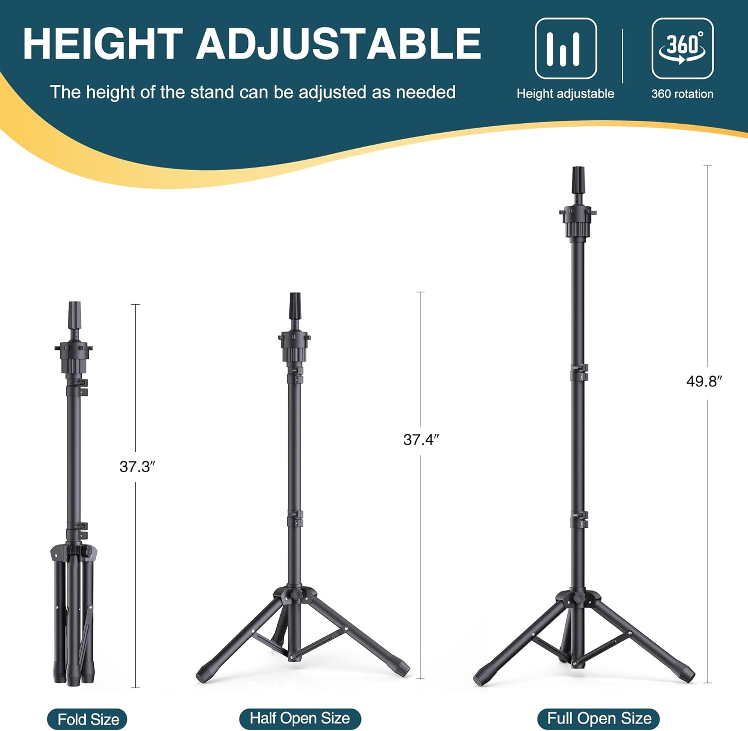Wig Stand with Head 50 Inches, Wig Head Stand with 22 Inches Mannequin Head, Height Adjustable Metal Tripod Wig Stand, Manikin Head Set for Wigs Display Making Hair Weave and Styling - Image 3